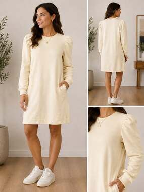 Prologue Cream Puff Sleeve Sweat Dress, Size M